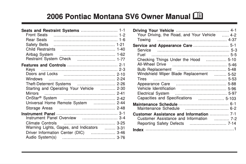 Page n°1 - Manuel utilisateur Pontiac Montana SV6 (2006)