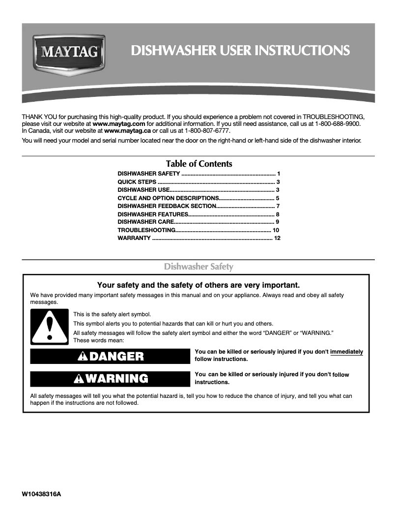 Page n°1 - Manuel d'utilisation et d'entretien Maytag JetClean Plus MDB7749SBM