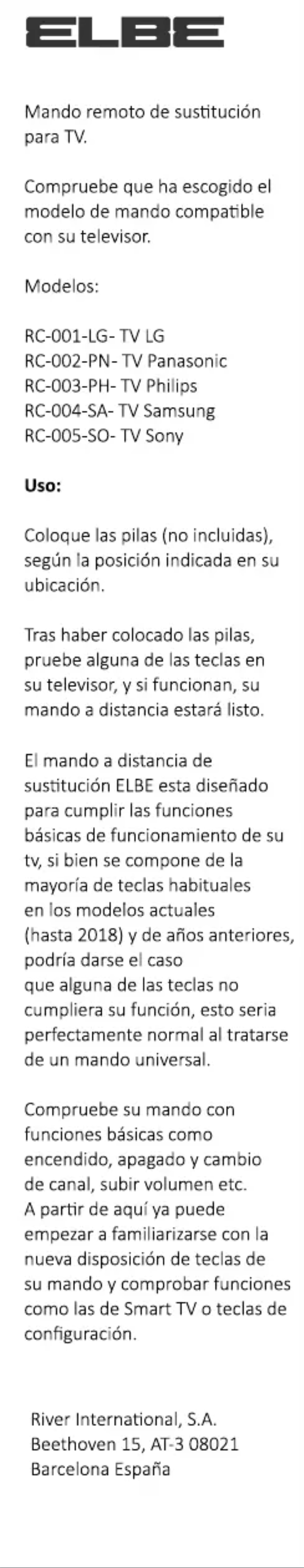 Page 1 de la notice Manuel utilisateur ELBE RC-005-SO