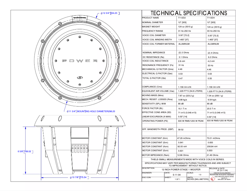 Page 1 de la notice Fiche technique Rockford Fosgate Power T215D2