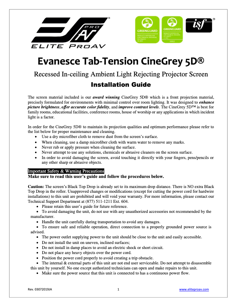 Image de la première page du manuel de l'appareil Evanesce Tab-Tension