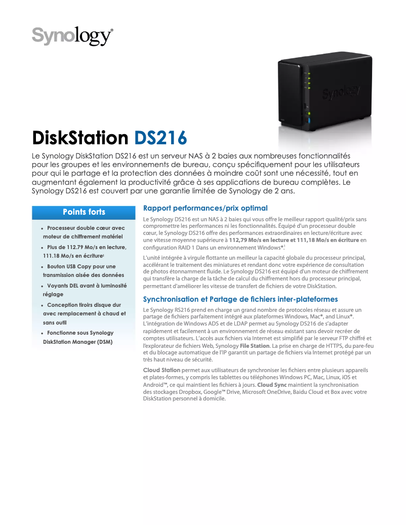 Página 1 del manual Ficha técnica Synology DiskStation DS216