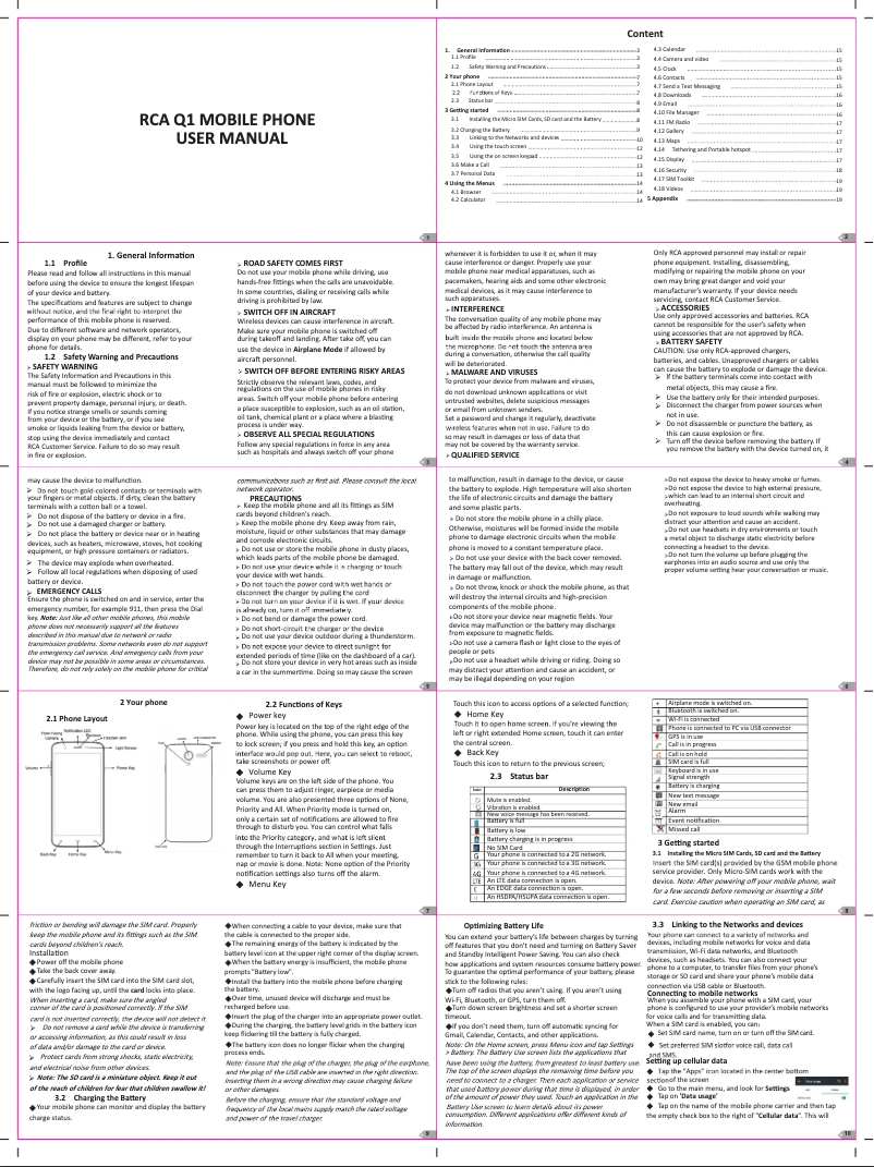 Page 1 de la notice Manuel utilisateur RCA Q1
