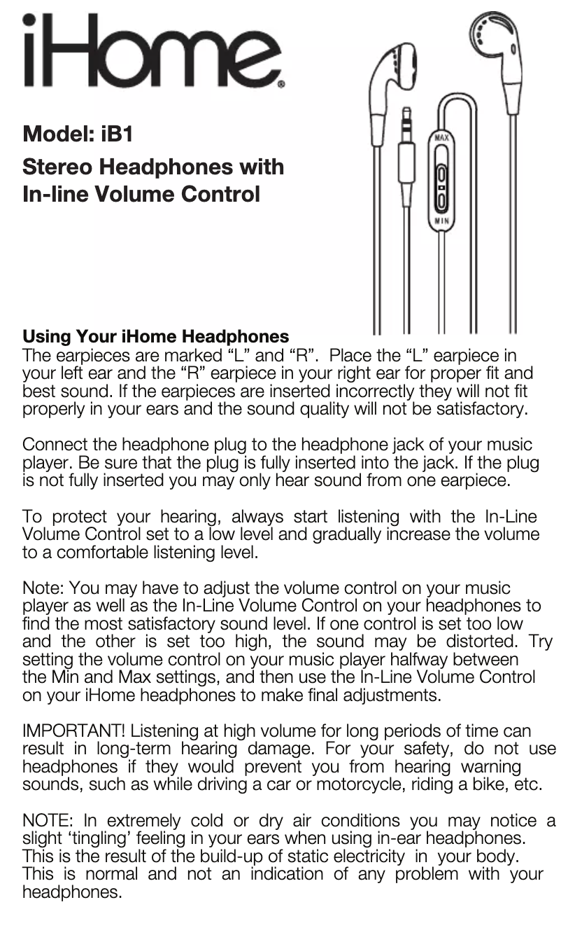 Page 1 de la notice Manuel utilisateur iHome IB1L
