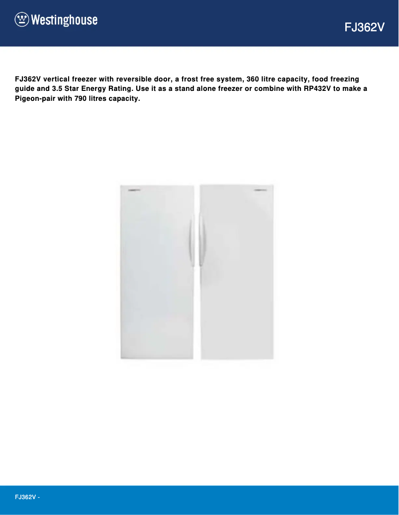 Page n°1 - Fiche technique Westinghouse FJ362V