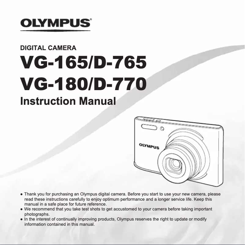 Page 1 de la notice Manuel utilisateur Olympus VG-165