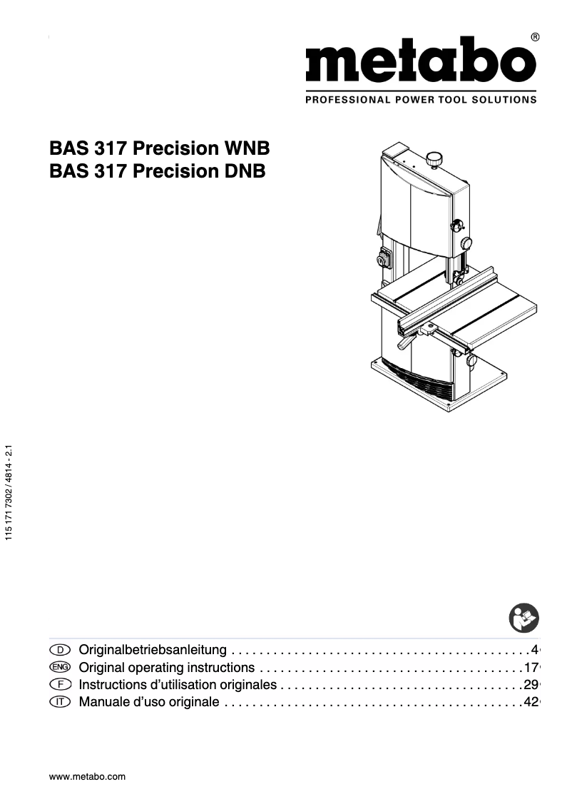 Página 1 del manual Manual de usuario Metabo BAS 317 Precision