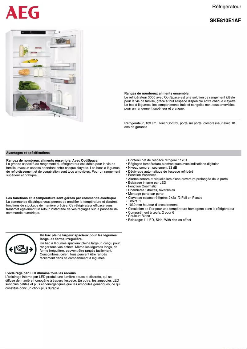 Page n°1 - Fiche technique AEG SKE810E1AF