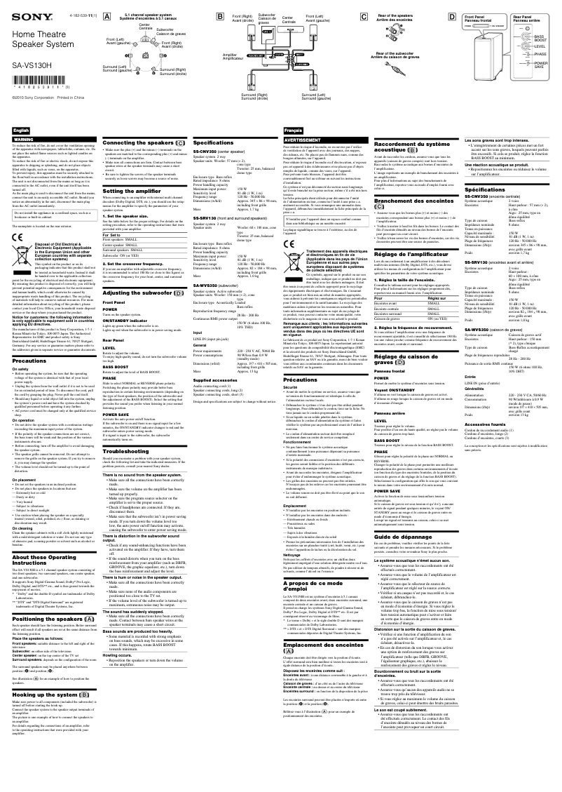 Page n°1 - Manuel utilisateur Sony SA-VS130H