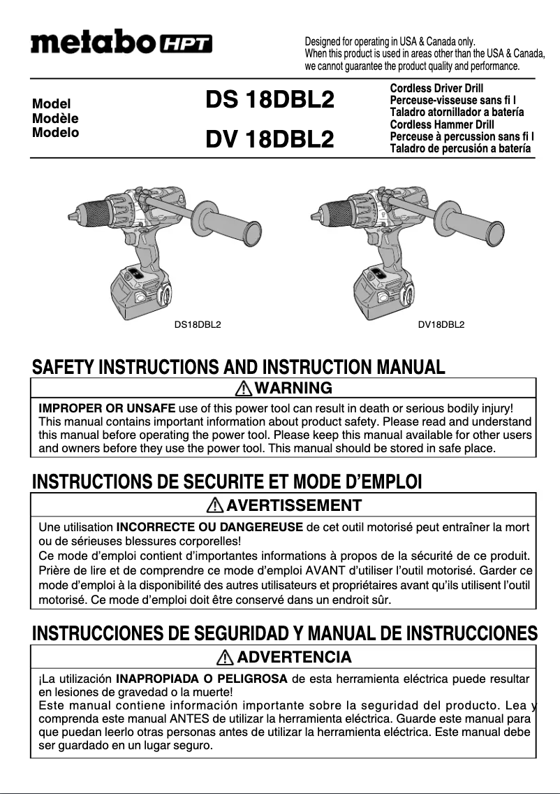 Page 1 de la notice Manuel utilisateur Metabo DS18DBL2