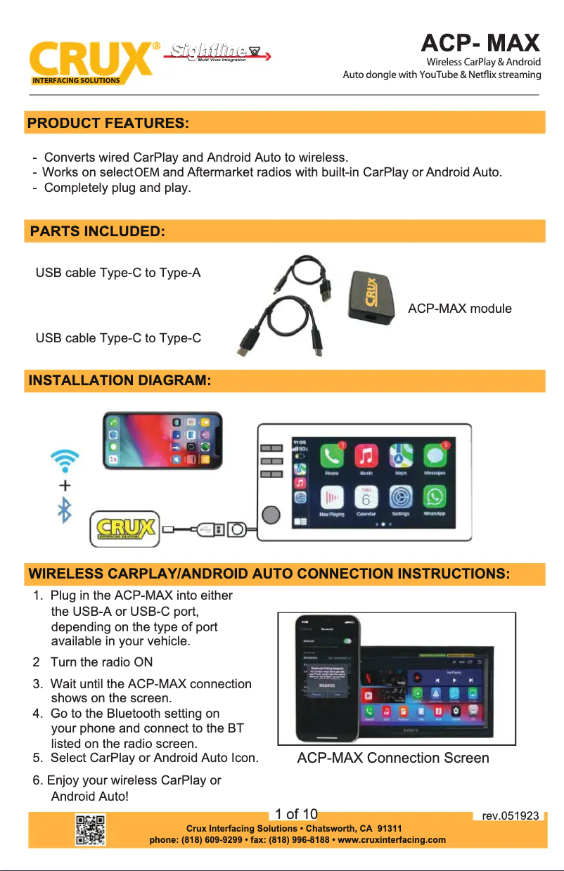 Page 1 de la notice Manuel utilisateur CRUX ACP-MAX