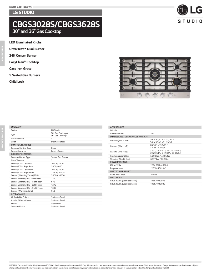 Page n°1 - Fiche technique LG CBGS3028S