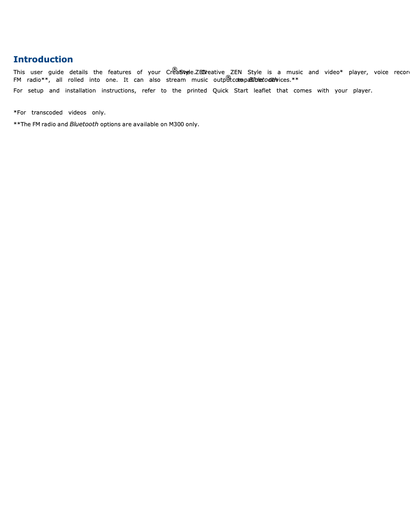 Page 1 de la notice Manuel utilisateur Creative ZEN Style M100