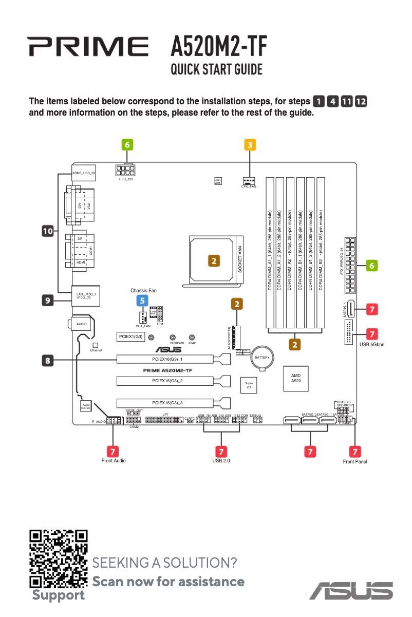 Page 1 de la notice Guide de démarrage rapide Asus PRIME A520M2-TF
