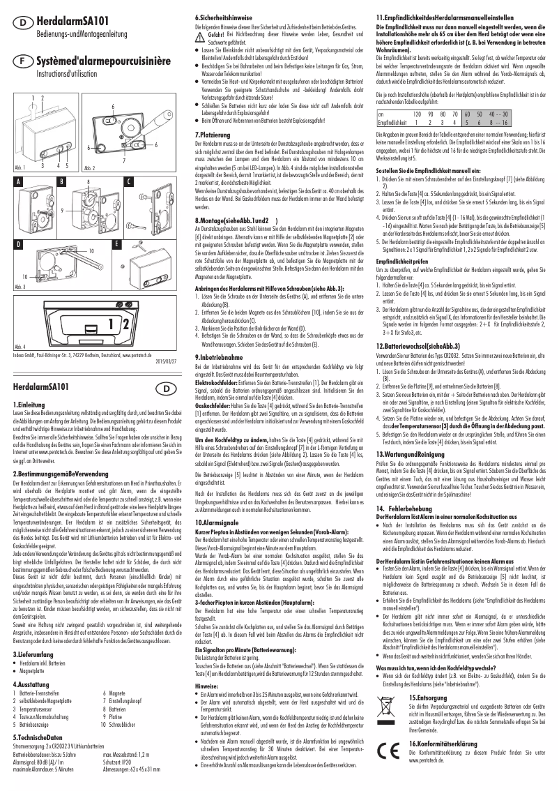 Page 1 de la notice Manuel utilisateur Pentatech SA101