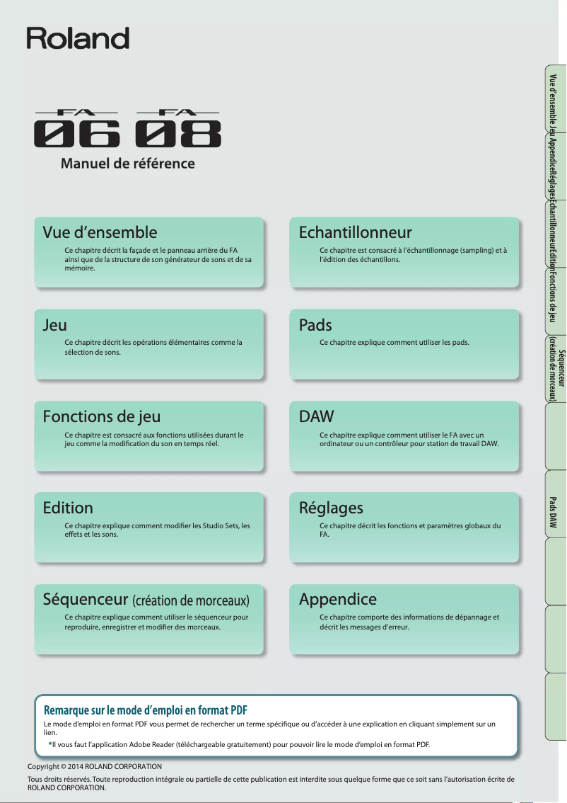 Page 1 de la notice Manuel utilisateur Roland FA-06