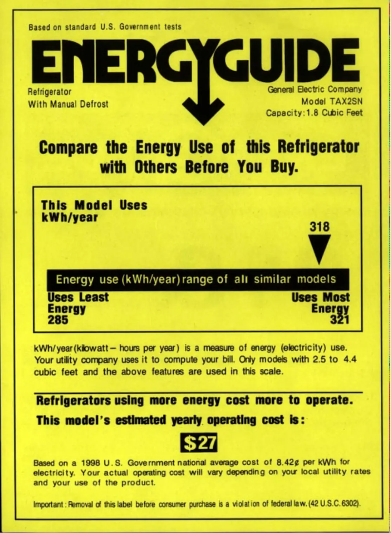 Page 1 of the manual Energy Label GE TAX2SNCBL