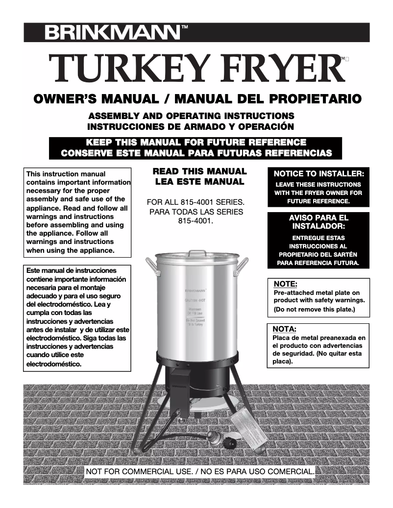 Image de la première page du manuel de l'appareil Turkey Fryer