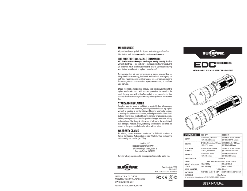 Page 1 de la notice Manuel utilisateur SureFire EDC1-DFT