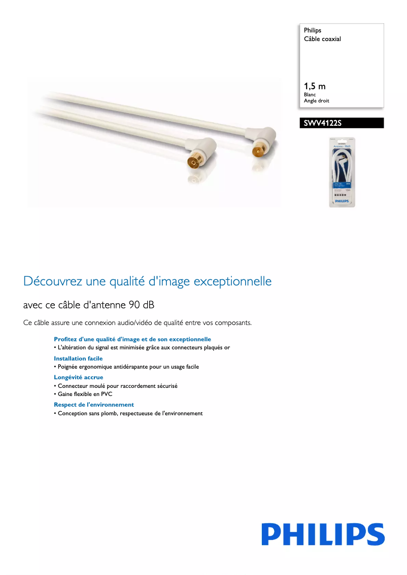 Page 1 de la notice Fiche technique Philips SWV4122S