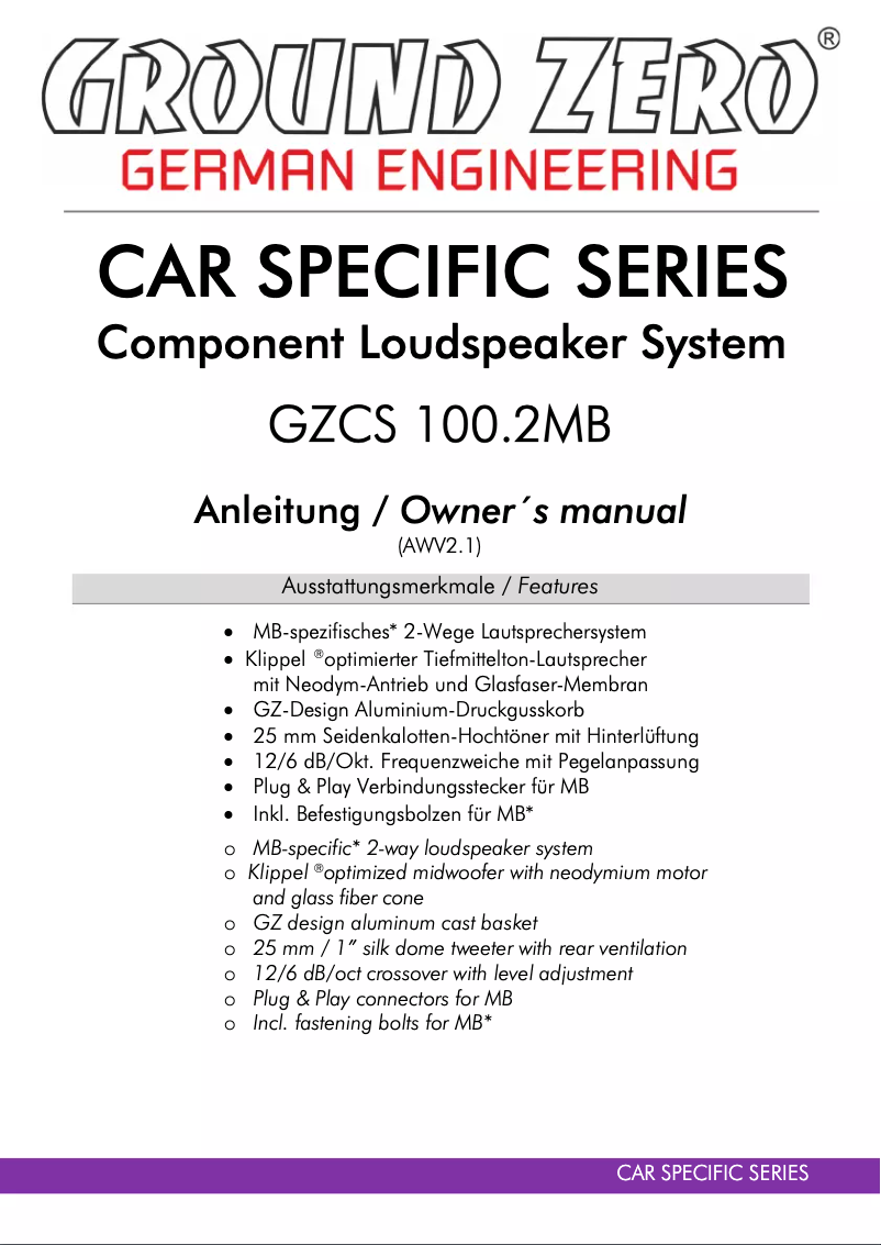 Page 1 of the manual User Manual Ground Zero GZCS 100.2MB