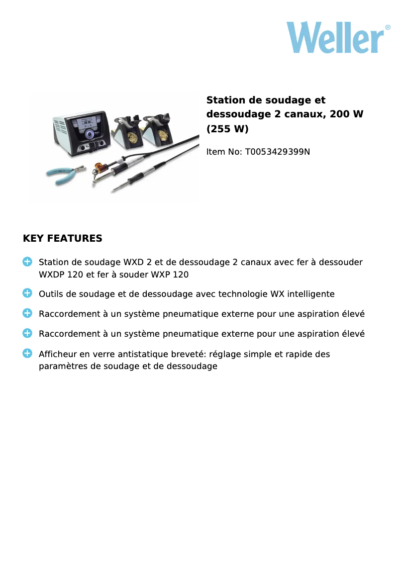 Page 1 de la notice Fiche technique Weller WXD 2020
