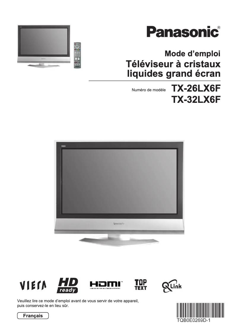 Page 1 de la notice Manuel utilisateur Panasonic Viera TX-32LX6F