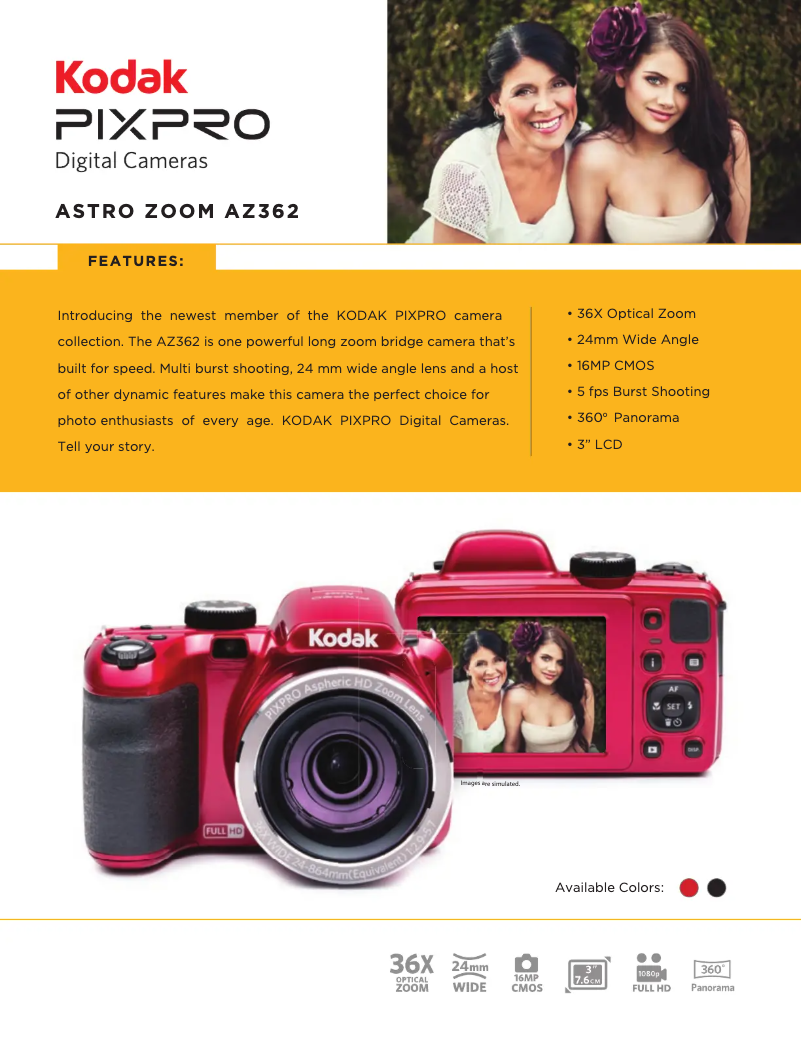 Page 1 de la notice Fiche technique Kodak PIXPRO AZ362