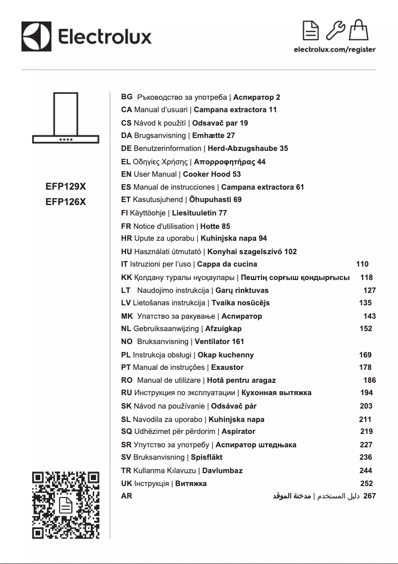 Page 1 de la notice Manuel utilisateur Electrolux EFP129X