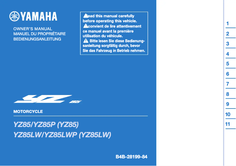 Image de la première page du manuel de l'appareil YZ85 (2023)