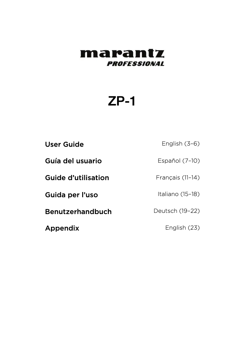 Page n°1 - Manuel utilisateur Marantz ZP-1