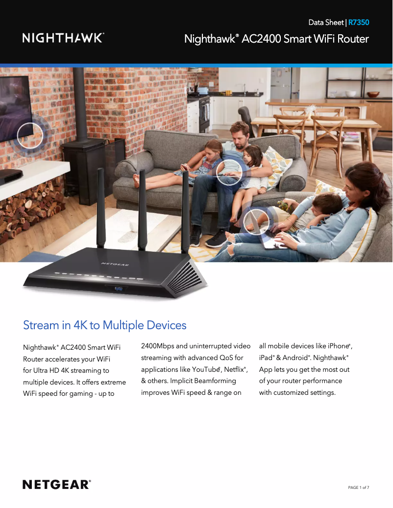 Page 1 de la notice Fiche technique Netgear Nighthawk R7350