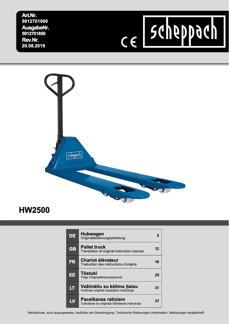 Page 1 de la notice Manuel utilisateur Scheppach HW2500