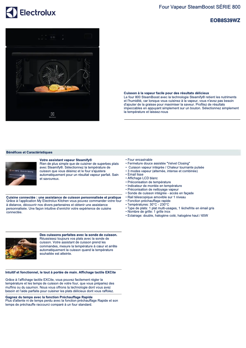 Page n°1 - Fiche technique Electrolux EOB8S39WZ