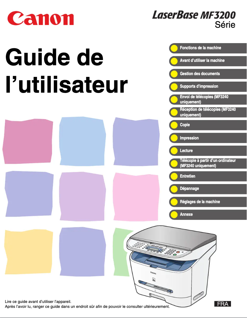 Page 1 de la notice Manuel utilisateur Canon i-SENSYS MF3220