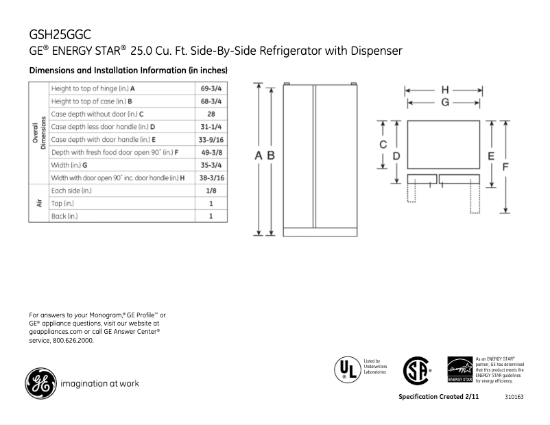 Image de la première page du manuel de l'appareil GSH25GGCWW