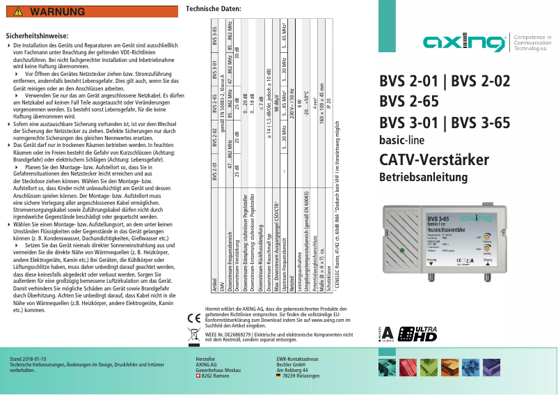 Imagen de la primera página del manual del dispositivo BVS002011
