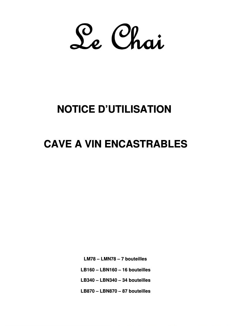 Page 1 de la notice Manuel utilisateur Le Chai LBN340