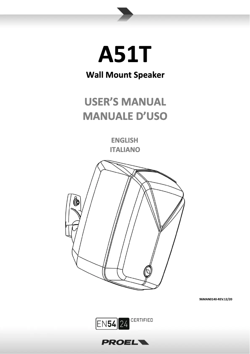 Page 1 de la notice Manuel utilisateur Proel Artia A51T
