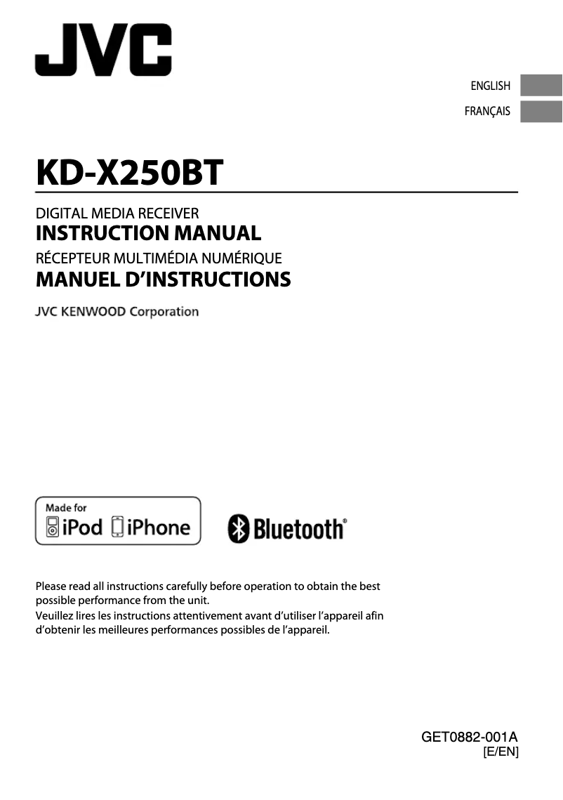 Image de la première page du manuel de l'appareil KD-X250BT