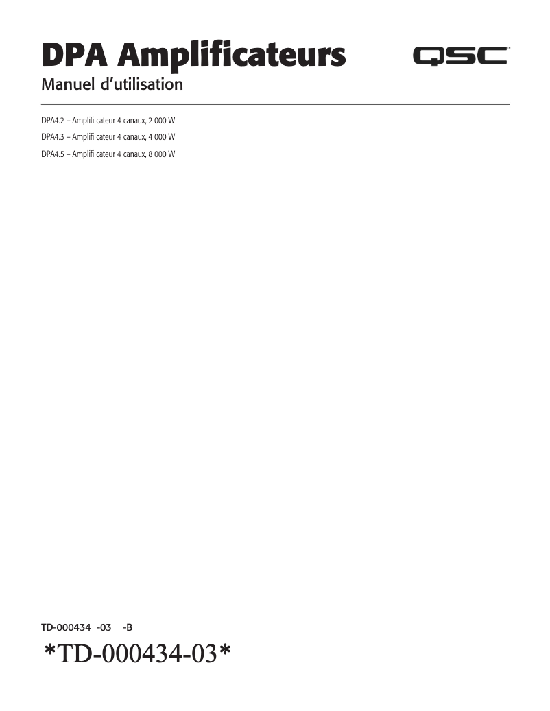 Page 1 de la notice Manuel utilisateur QSC DPA 4.5
