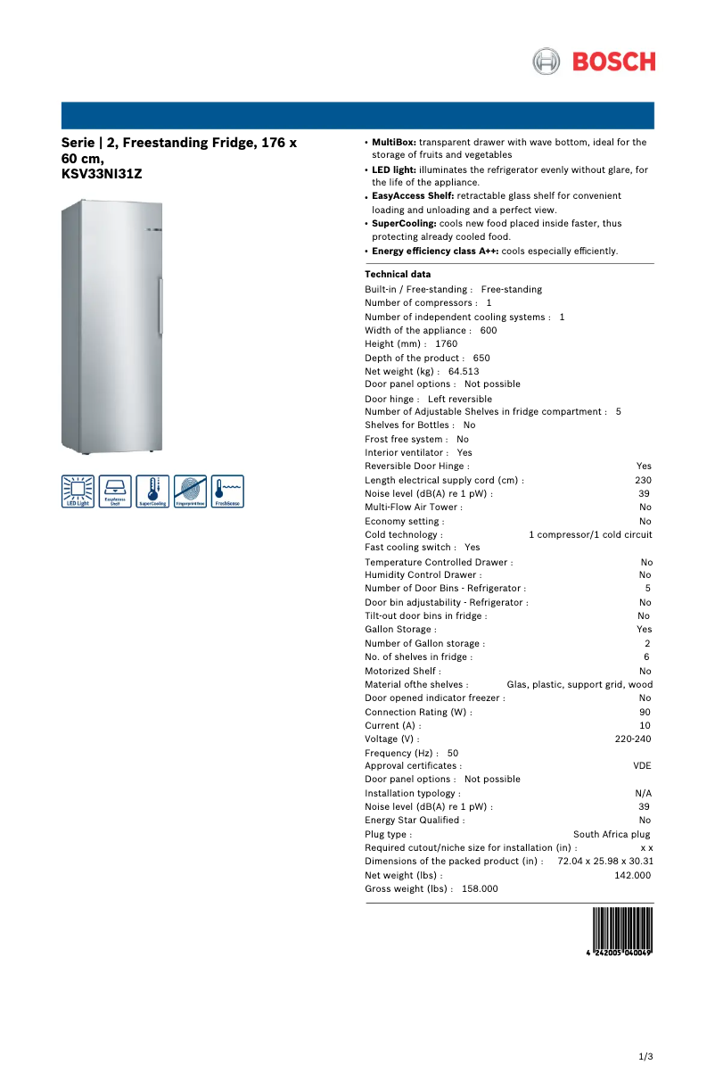 Imagen de la primera página del manual del dispositivo KSV33NI31Z