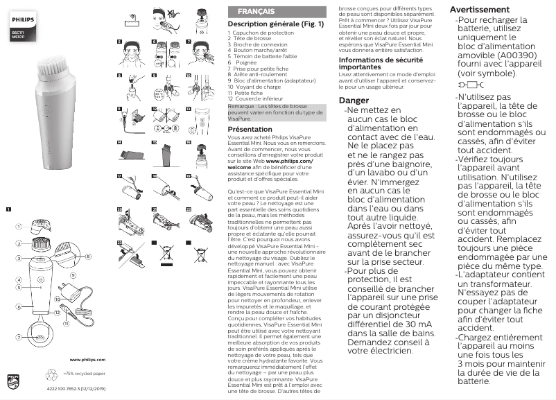 Page 1 de la notice Manuel utilisateur Philips VisaPure Essential Mini BSC111