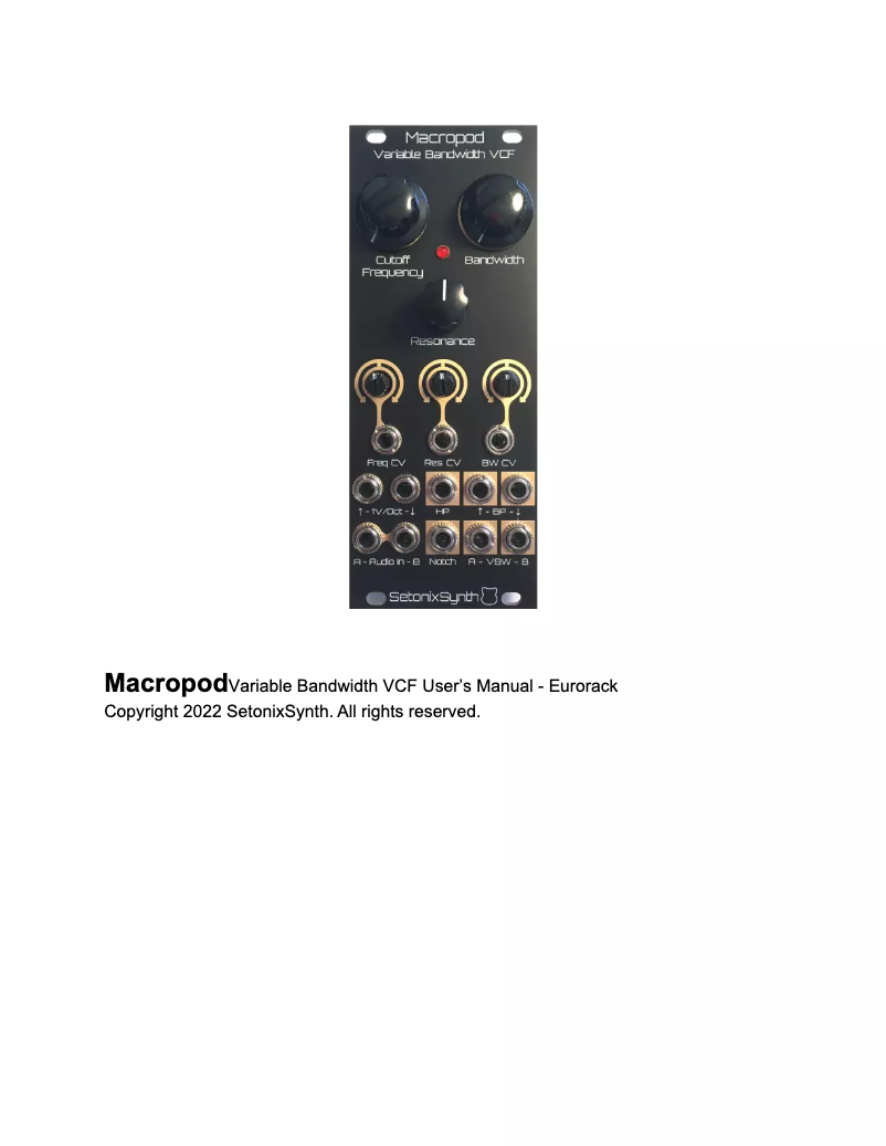 Page n°1 - Manuel utilisateur SetonixSynth Macropod