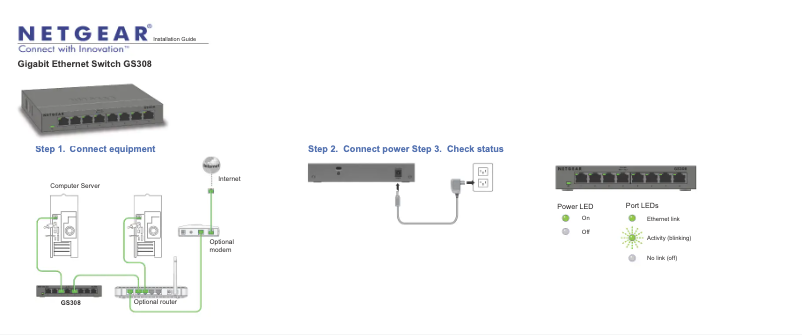 Page 1 de la notice Guide d'installation Netgear GS308