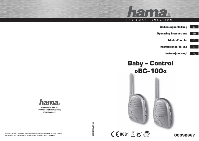Page n°1 - Manuel utilisateur Hama BC-100