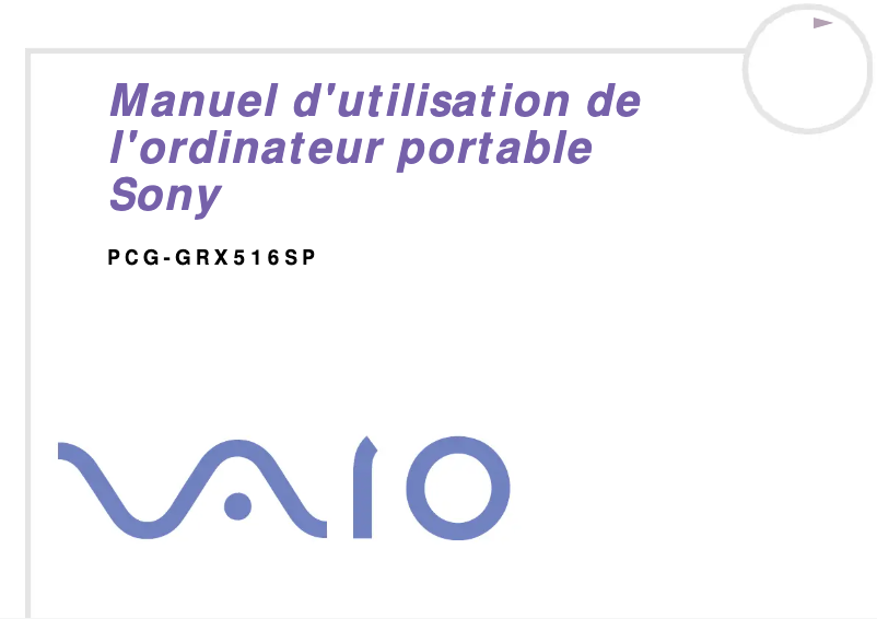 Image de la première page du manuel de l'appareil Vaio PCG-GRX516SP