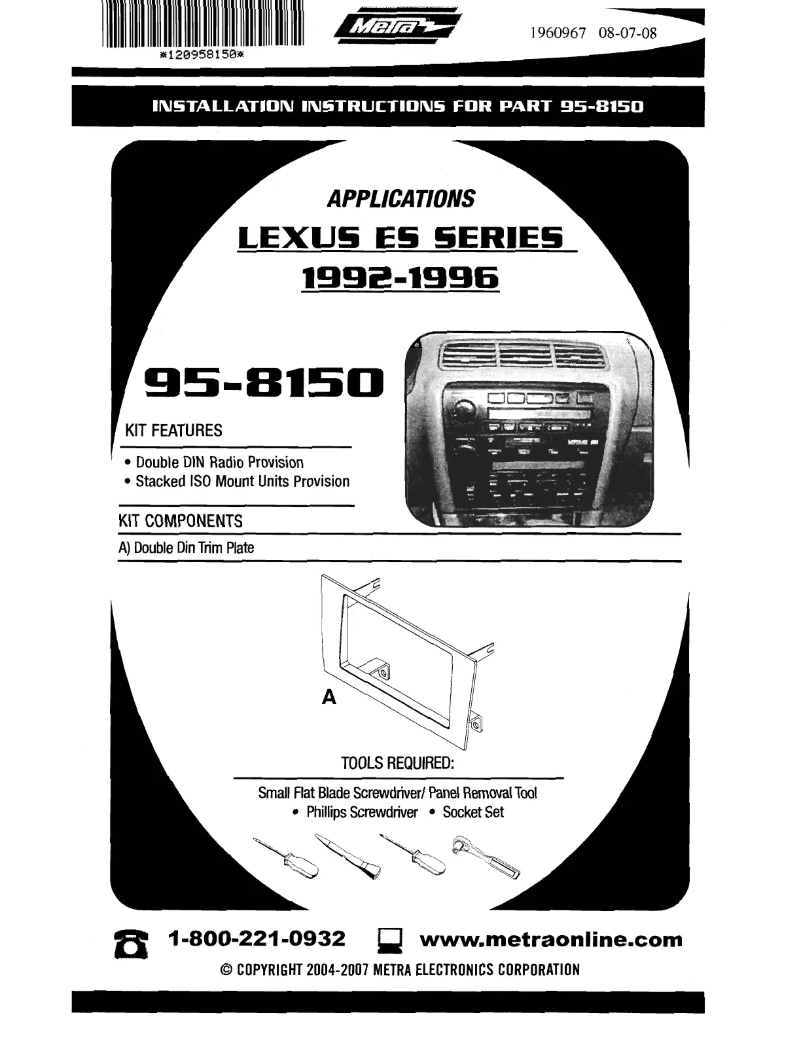 Page n°1 - Manuel utilisateur Metra 95-8150