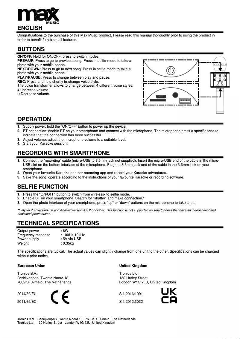 Page n°1 - Manuel utilisateur MAX KM01