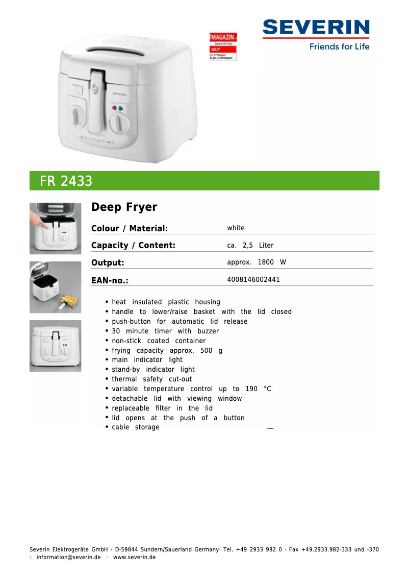 Page n°1 - Fiche technique Severin FR 2433